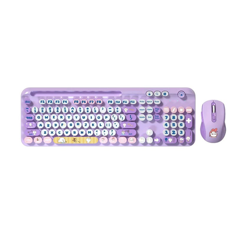 Bluejw Retro 108-Key Cordless Keyboard Mouse Combo - 2.4G Wireless Typewriter Style Cute Colorful Office & Gaming Keyboard Set - Image 4